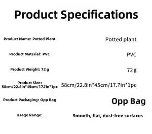 Detailed product specifications for potted plant wall decal with size and PVC material info