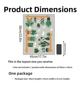 Detailed size chart for green potted plants wall stickers showing layout of 58cm x 45cm