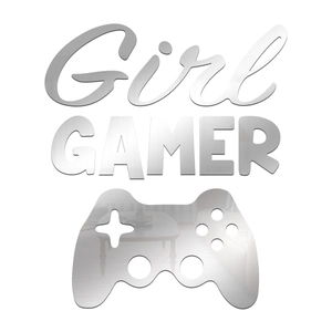 Silver acrylic mirror wall sticker featuring Girl GAMER text and a game controller design