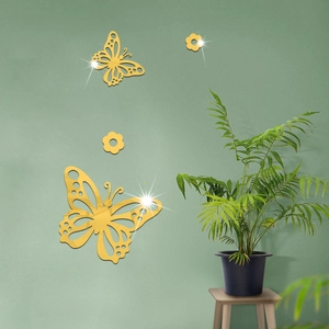 Stickers muraux papillon miroir 3D dorés pour décoration élégante de salon maison
