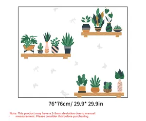 Detail view of potted plant wall stickers showing dimensions 76x76cm on white background