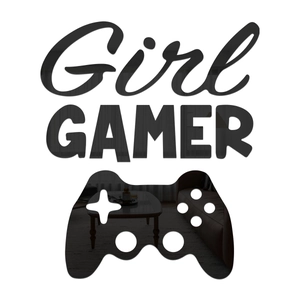 Macro view of black acrylic mirror wall sticker with Girl Gamer text and controller