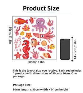 Luminous ocean sea life wall sticker 30x30cm layout with phone size reference guide