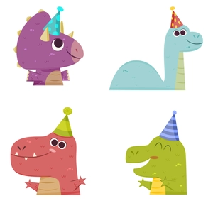Luminous cartoon dinosaur wall stickers set with cute characters and party hats decoration