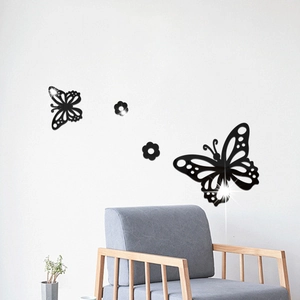 Stickers muraux miroir acrylique papillon et fleur pour décoration de salon moderne