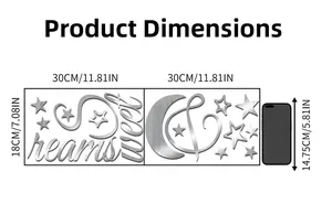 Size guide for Sweet Dreams mirror acrylic wall stickers with moon and stars