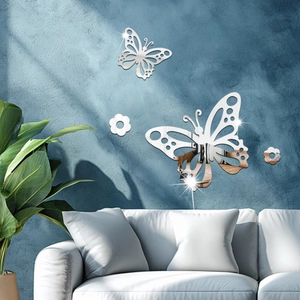 Stickers muraux miroir acrylique papillon creux argenté pour la décoration de salon moderne