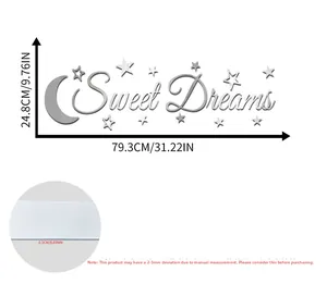 Macro view of silver mirror acrylic wall stickers showing thickness and dimensions