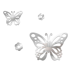 Stickers muraux miroir argenté avec papillons et fleurs en acrylique décoratifs