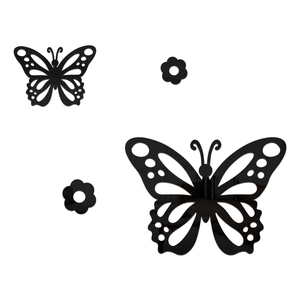 Vue détaillée des autocollants muraux miroirs en acrylique papillon et fleurs noirs évidés