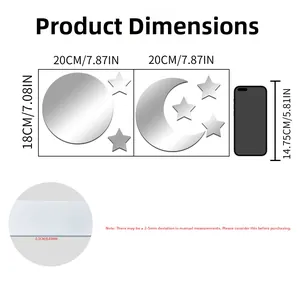 Detailed size specifications for acrylic sun moon star mirror wall stickers