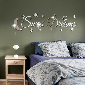 Mirror acrylic Sweet Dreams wall stickers with moon and stars for bedroom decor