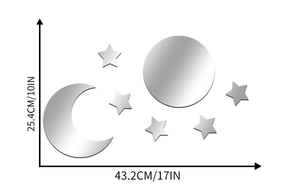 Detailed dimension guide for sun, moon and star acrylic mirror wall stickers