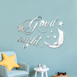 Acryl spiegel muurstickers met maan, sterren en 'Good Night' tekst voor huisdecoratie