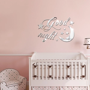 3D Acryl Spiegel Muursticker Good Night Maan Ster DIY Zelfklevende Muurdecoratie Voor Babykamer Slaapkamer Woonkamer