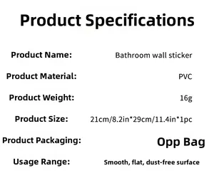 Tableau détaillé des spécifications du sticker mural de salle de bain en PVC et dimensions