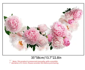 Detail showing elegant pink peony wall sticker with dimensions of 35x58cm for decor