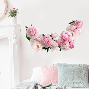 Elegant Pink Peony Flower Wall Stickers PVC Self Adhesive Floral Mural For Bedroom Living Room Home Decoration Wall Decal