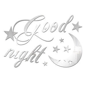 Zilveren acryl spiegel muurstickers met sterren, maan en Good Night tekst voor decoratie