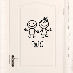 Sticker WC créatif en vinyle noir avec dessin de couple pour décoration de porte blanche