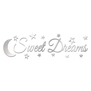 Silver mirror acrylic Sweet Dreams wall stickers with crescent moon and stars