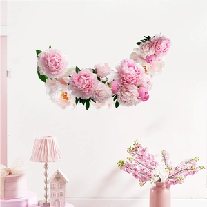 Elegant pink peony flower wall stickers for living room and bedroom home wall decoration