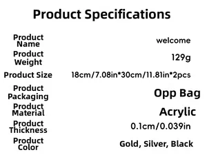 Gedetailleerde specificaties voor acryl spiegel welcome muurstickers goud zilver zwart