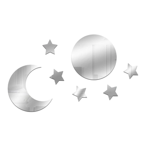 Acrylic mirror wall stickers featuring moon and star shapes for bedroom decoration