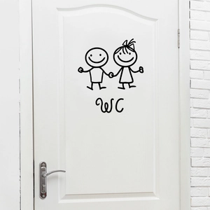 Sticker Mural Dessin Animé Garçon Fille Main dans la Main Signe WC PVC Imperméable Amovible Décalcomanie Porte Toilettes