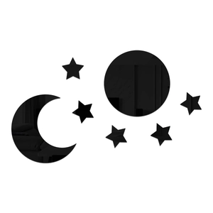 Detail view of 7 pieces acrylic sun moon and stars mirror wall stickers with high reflection