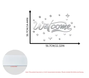 Gedetailleerde afmetingen van de Welcome acryl spiegelsticker met hoogte en breedte