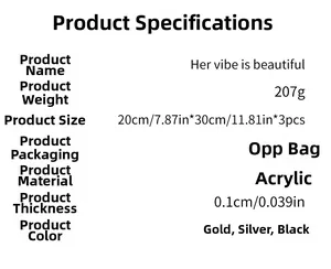 Spécifications du lot de stickers muraux miroirs acryliques Her Vibe Is Beautiful