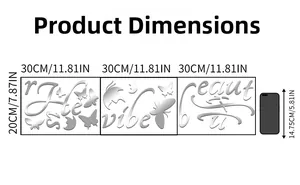 Tableau des tailles détaillé pour stickers muraux en acrylique miroir avec mesures