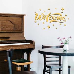 Gouden spiegel acryl Welcome muursticker met sterren voor woonkamer wanddecoratie