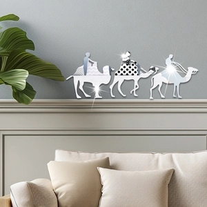 Three-piece silver camel caravan mirror acrylic wall decals for modern living room decor