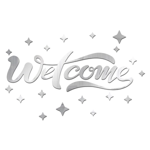Zilveren spiegel acryl Welcome muursticker met decoratieve sterren voor entree