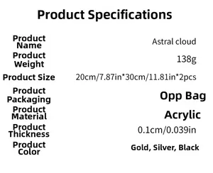 Detailed size chart and specifications for Astral cloud acrylic moon star wall decals