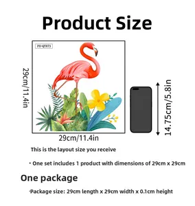 Detailed size guide for tropical flamingo wall stickers showing 29x29cm layout dimensions