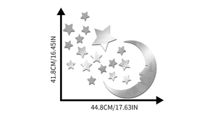 Detailed dimension guide for acrylic mirror moon and stars wall stickers home decor