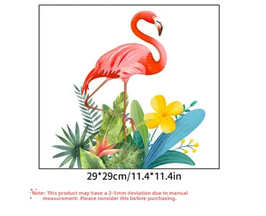 Pink flamingo wall sticker with tropical plants and flowers measuring 29x29cm