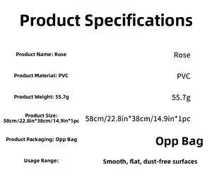 Detailed technical specification table for the PVC rose wall sticker with dimensions
