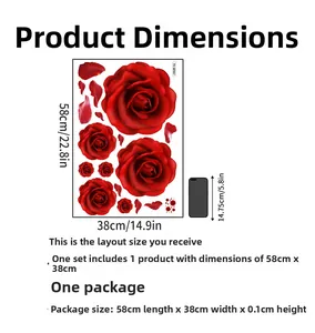 Detailed dimensions of red rose flower wall stickers for living room and bedroom decor