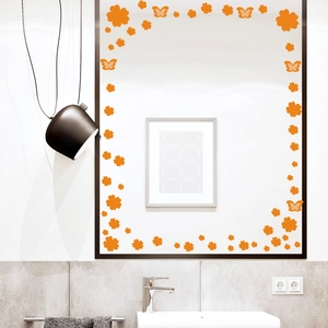 Orange floral and butterfly mirror wall stickers for modern bathroom wall decoration