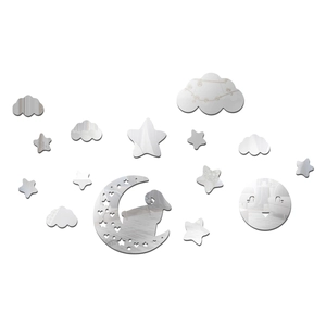 15-piece silver acrylic mirror wall stickers set with moon stars clouds for bedroom decor