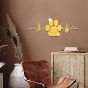 Sticker mural miroir doré acrylique patte de chat et battement de cœur pour salon