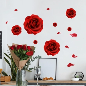 Romantic red rose wall stickers set for bedroom and living room interior decoration