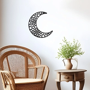 Decorazione da parete con luna e stelle traforate nere per camera da letto bohémien