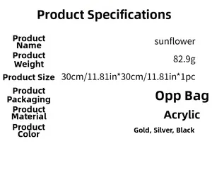 Detailed size specifications for the 30x30cm acrylic sun flower mirror wall sticker
