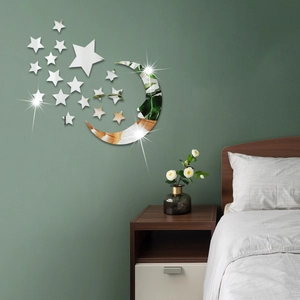 Acrylic Mirror Moon Stars Wall Stickers For Living Room Bedroom Decoration Modern Minimalist Removable DIY Wall Decals