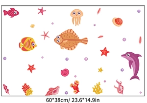 Luminous marine life wall decals featuring dolphins and flatfish, size 60x38cm for rooms